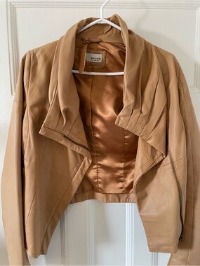 Tan Leather Draped Jacket